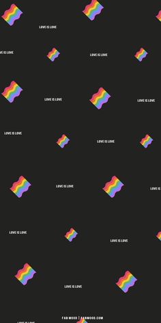 a black background with rainbows and words on the bottom right corner that says love is love