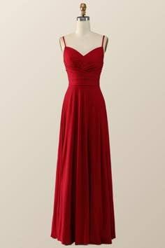 Say "Yes" to this charming Simply Red Pleated Satin Long Bridesmaid Dress. It's a perfect pick for a special day, with a gorgeously flowing A-line silhouette, luxurious satin material, and a pleated bodice that'll make 'em swoon! Add in the spaghetti straps and low back with zip-up back closure and it's a wrap—no pun intended! Ruched A-line Bridesmaid Dress, Satin A-line Maxi Dress With Ruched Bodice, Red Satin Bridesmaid Gown, A-line Evening Dress With Pleated Back For Prom, Elegant Pleated Maxi Dress With Sweetheart Neckline, Satin A-line Evening Dress With Ruched Bodice, Pleated Gown For Wedding And Prom Season, Red Sleeveless Bridesmaid Dress For Formal Occasions, Formal Pleated Evening Dress With Sweetheart Neckline