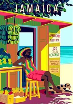 a woman sitting at a fruit stand on the beach