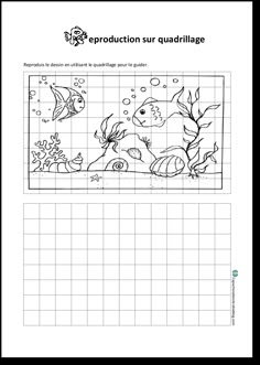 the worksheet shows how to draw an aquarium with fish and plants on it