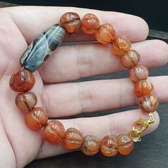 Authentic Antique Suliemani Agate Melon Shape Carnelian Bracelet Unique Design