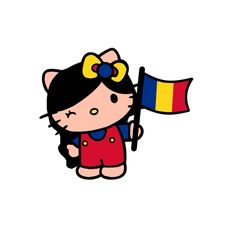 a hello kitty holding a flag on top of a white background with the colors of colombia