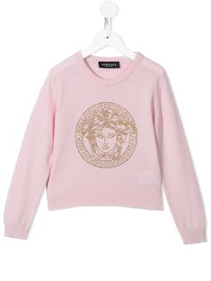 Versace Sweater, Versace Kids, Versace Sweatshirt, Medusa Head, Crystal Embellishment, Pink Sweatshirt, Girls Sweaters, Curator Style, Kids Hoodie