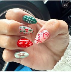 Trendy Christmas Nails, Christmas Nail Inspo, Christmas Nail Design, Teen Nails, Hello Nails, Cute Christmas Nails, Nail Design Inspiration, Nail Design Ideas, Almond Acrylic Nails