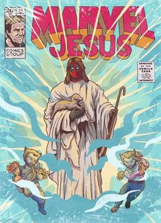 the cover to marvin jesu's comic book, featuring an image of jesus and two