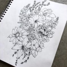 a pencil drawing of flowers on paper