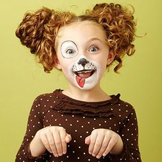 Step-by-Step Face Painting Ideas - You don't need to be a professional makeup artist to transform your child into a clown, monster, pirate, or other character. Our easy-to-follow instructions and step-by-step photographs will guide you through the process!  100 Days of Holidays:  (via Parents.com) Dog Face Paints, Easy Halloween Face Painting, Spooky Crafts, Maquillage Yeux Cut Crease, White Face Paint, Face Painting Easy, Kids Face Paint, Video Blog, Face Painting Halloween