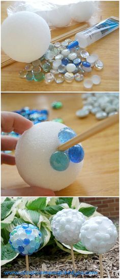 the process to make an egg with blue and white flowers on it