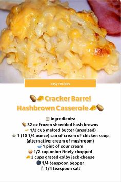 the recipe for cracker barrel hashbrown casserole