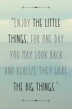 a quote on the ocean saying enjoy the little things, for one day you may look back and realizethey were the big things