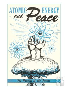 an advertisement for the atomic energy and peace program, with a hand reaching up to it