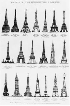 various types of the eiffel tower in different positions and sizes, from top to bottom