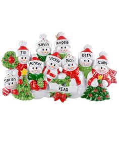 a group of snowmen sitting next to each other