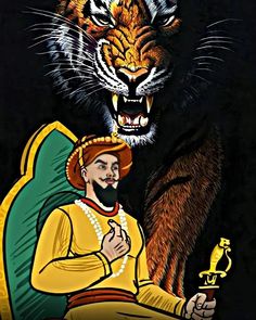 a painting of a man and a tiger