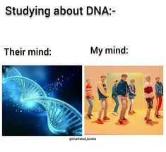 some people are standing in front of a blue and white background with the words studying about dna - their mind my mind