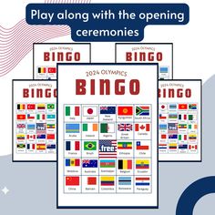 the olympic games are being played in different countries and their flag colors, with text reading play along with the opening ceremonies