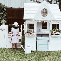 White Playhouse, Outside Playhouse, Playhouse Makeover, Girls Playhouse, Playhouse Plans