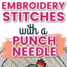 the embroidery stitches with a punch needle book cover is shown in pink and green colors