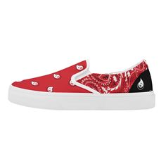 These Red & Black Bandana Pattern Slip On Sneakers are the perfect blend of comfort and fashion. The lightweight construction and slip on design makes them easy to wear and effortless to style. The unique pattern is sure to have you standing out in any crowd. • Classic textured canvas material • Vulcanized rubber sole • Unisex • 9 seizes available Shipping from China (21+ days to reach worldwide destinations on average) Summer Slip-ons For Streetwear, Red Breathable Low-top Slip-on Sneakers, Casual Slip-on Canvas Shoes For Streetwear, Red Slip-on Sneakers For Spring, Trendy Red Breathable Sneakers, Breathable Slip-on Sneakers For Streetwear, Red Slip-ons For Summer, Casual Red Round Toe Slip-ons, Casual Red Slip-on Shoes