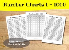 two printable numbers 1 - 100 worksheets on a wooden floor with the words number