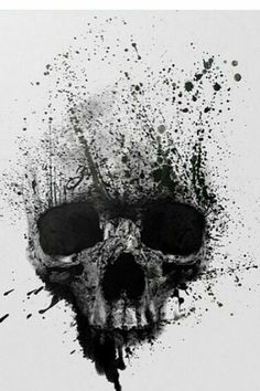 a black and white painting of a skull