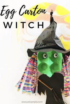 an easy halloween craft for kids to make with paper plates and plastic straws, including a witch's hat