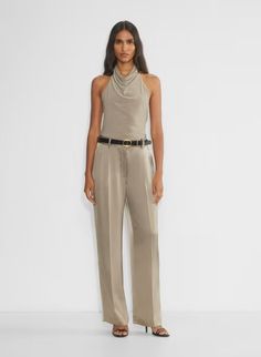 THE EFFORTLESS PANT™ SATIN | Aritzia Effortless Pant, Fall Activewear, Knife Pleats, Satin Trousers, Satin Pants, High Rise Pants, Feel It, Zip Sweater, Denim Shirt