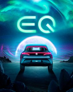 the volkswagen eq concept car is shown in front of an aurora - like background