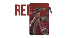 a red bike with the words red in front of it and an image of a bicycle