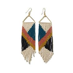 Fabulous free-flowing fringe is just what your jewelry box needs! These statement earrings are lightweight enough for all-day wear but bold enough to make a big statement.  Size: 4.5" L x 1.125" W Hypoallergenic nickel + lead-free brass hardware Glass Beads These accessories are made by human hands. A slight variation in size and color is considered part of the beauty of these one-of-a-kind pieces. To extend the life of your accessories, store them in a dry place while swimming, showering, or wo Sparking Joy, Bead Collection, Hippie Earrings, Alloy Earrings, Red Moon, Sun Exposure, Empower Women, Beaded Fringe, Beaded Dangle Earrings