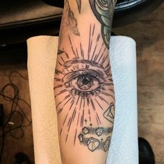 a person's arm with an all seeing tattoo on it