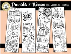 three bookmarks with the words, proves and woman on them