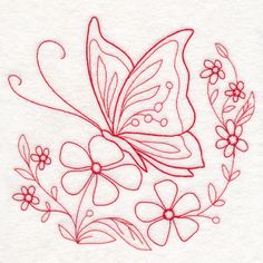 a drawing of a butterfly and flowers