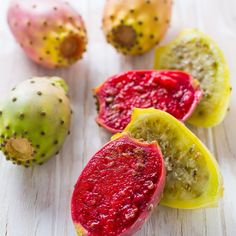 the fruit is cut in half and ready to be eaten