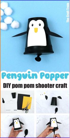 penguin paper diy pom - pom shooter craft