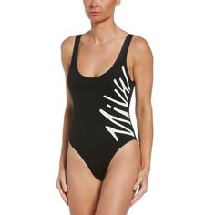 Description: A Bold Script Logo Brings Sporty Flair To This One-Piece From Nike, A Classic Swimsuit With A Sleek Open Back. Nike One Piece Swimsuit, Classic Swimsuit, Nike Swimsuit, Racerback Swimsuit, Nike A, Modest Swim, Navy One Piece, Rashguard Swimsuit, Nike Swim