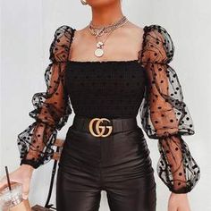 Winter Outfits 2020, Autumn Clothes, Looks Black, Long Puff Sleeves, Fashion Mode, Womens Tunics, Fashion Inspo Outfits