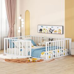 a baby's room with a crib and toys