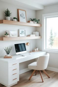 office makeover for the new year Aesthetic Office Ideas Minimalist, Apartment Work Space, White And Natural Wood Office, Simple Small Home Office, Ikea Desk Ideas Bedroom, Study Corner In Bedroom, Room With Office Ideas, Study Rooms Ideas, Home Office Ideas White Desk