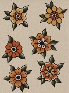 an image of some flowers painted on the back of a sheet of paper with leaves