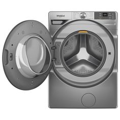 the front view of a washing machine with its door open and it's lid opened