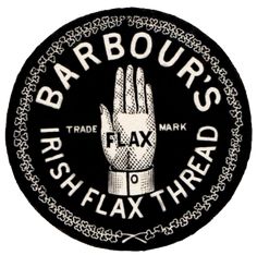 a black and white image of a hand with the words barbour's irish flax thread