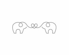 two elephants facing each other with their trunks touching heads in the same direction line art