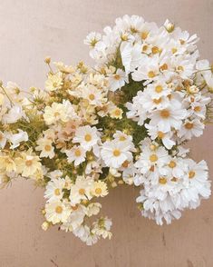 a bunch of white flowers sitting on top of a table