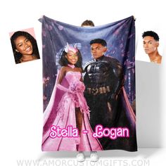 Blankets Personalized Valentine Day's Batman Barbi Blanket | Custom Face & Name Couple Blanket Batman Fashion, Couple Blanket, Couples Blanket, American Couple, Barbie Inspired, Present For Grandparents, Baby Boy Gift, Parents Day, Pink Doll