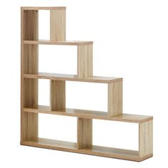 three wooden shelves stacked on top of each other in the shape of cubes, one with