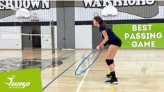 a woman is playing volleyball on the court