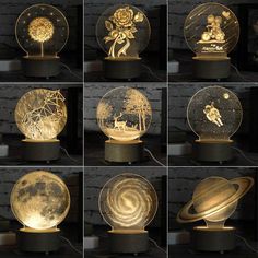 many different images of snow globes on display