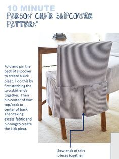 the instructions for how to make an easy chair slip cover