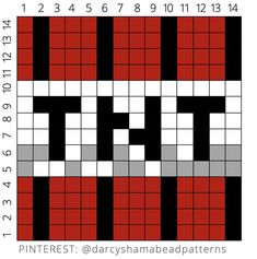 a cross stitch pattern with the letter t in black, white, and red colors